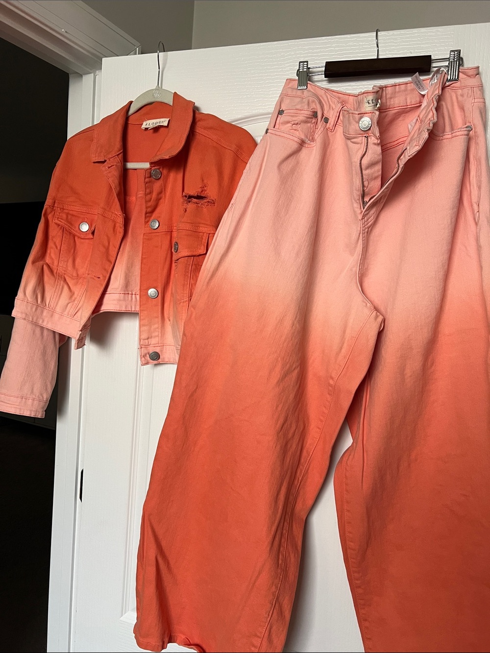 Eloquii Ombre Wide-Leg Jeans in Coral to Light Pink